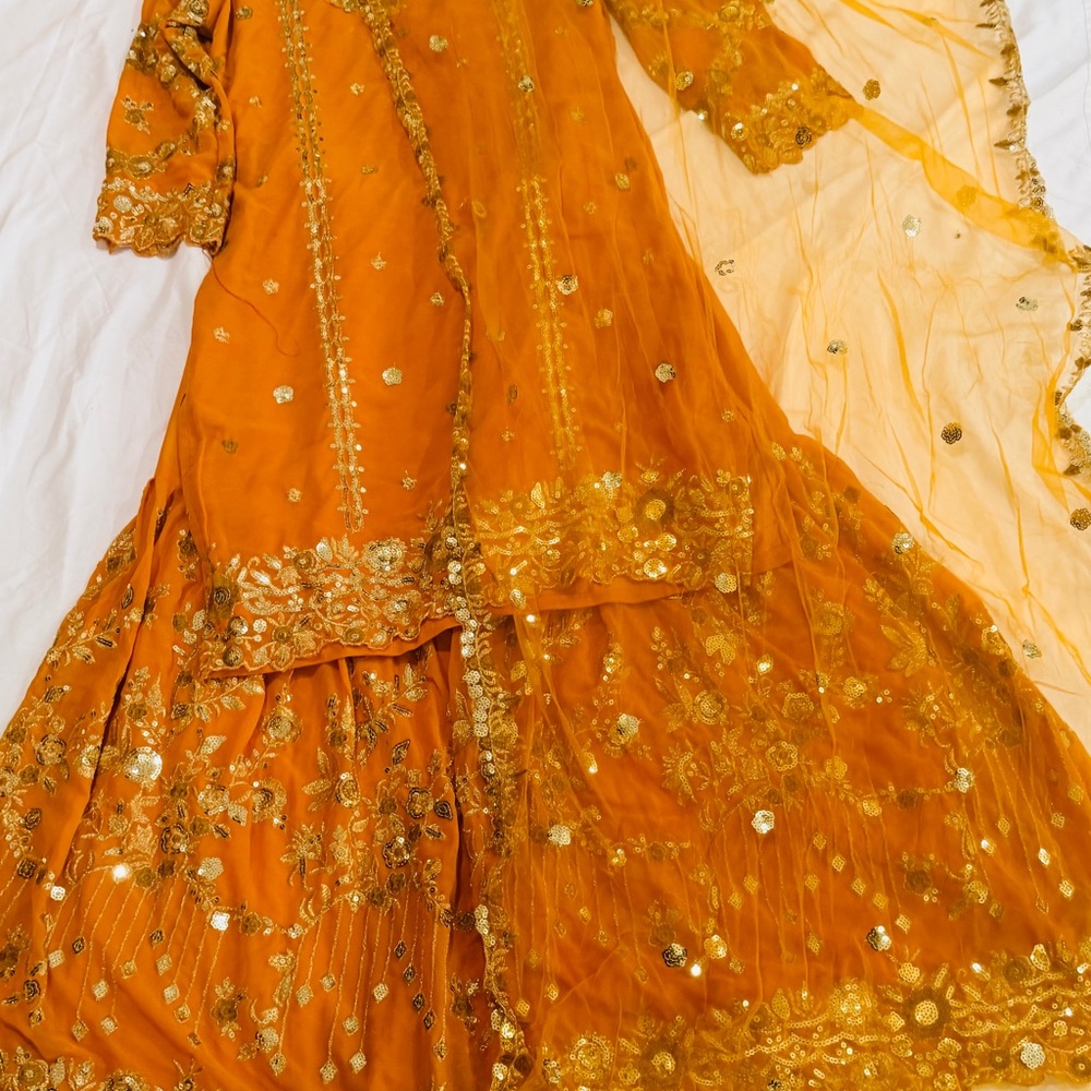Embellished Orange and Gold Traditional Outfit